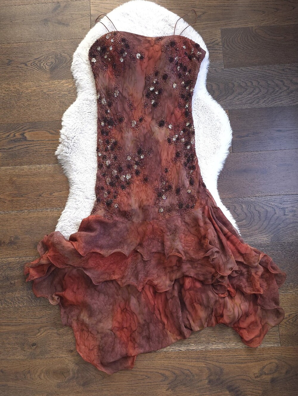 Y2K Swamp Mermaid Siren Pure Silk Beaded Ruffle Dress